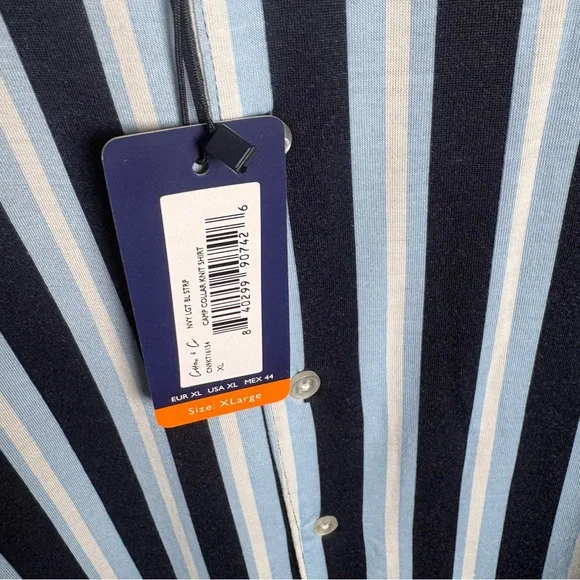 Cotton & Co Mens XL Striped Camp Collar Shirt NWT Resort Button Front - Picture 5 of 10